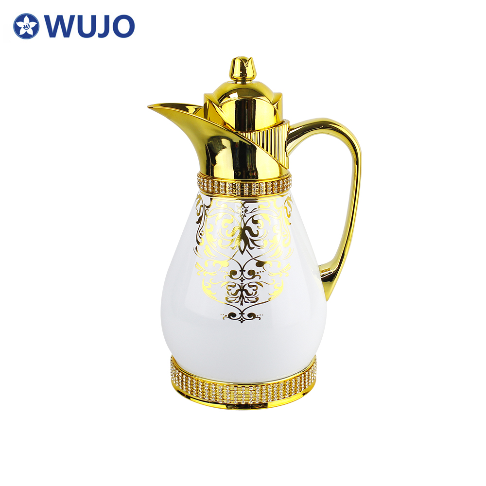 Wujo Customized Hohe qualität 1l Rosa Rosa Glasfindung Verriegelter Deckel isolierter arabischer Luxuskaffeekocher